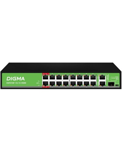DSP216F-1G-1C-R300 (L2) 16х100Мбит/с 1х1Гбит/с 1хКомбо(1000BASE-T/SFP) 16PoE 16PoE+ 2PoE++ 300W. Коммутатор с питанием по PoE. Digma в Обнинске