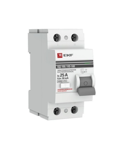 УЗО ВД-100 2P 25А 30мА тип AC эл-мех  PROxima (elcb-2-25-30-em-pro). Выключатель дифференциального тока (УЗО). EKF в Обнинске