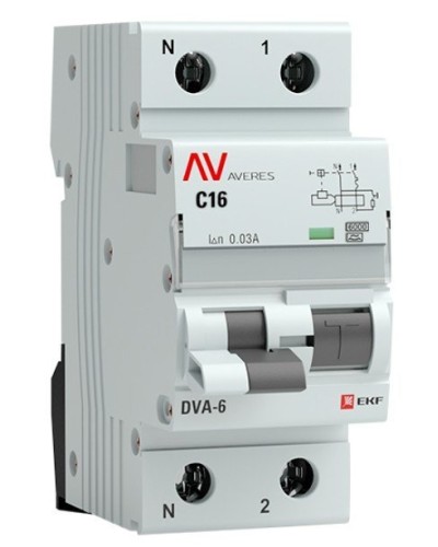 DVA-6 1P+N 16А (C) 30мА (A) 6кА  AVERES (rcbo6-1pn-16C-30-a-av). Автоматический выключатель дифференциального тока. EKF в Обнинске
