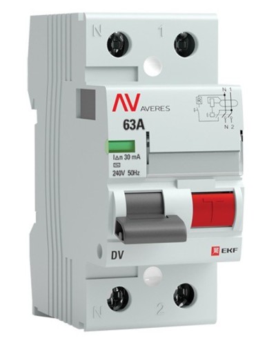 DV 2P 63А/ 30мА (AC)  AVERES (rccb-2-63-30-ac-av). Выключатели дифференциального тока (УЗО). EKF в Обнинске