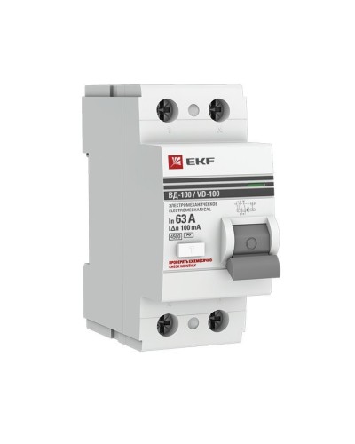 УЗО ВД-100 2P 63А 100мА тип AC эл-мех  PROxima (elcb-2-63-100-em-pro). Выключатель дифференциального тока (УЗО). EKF в Обнинске