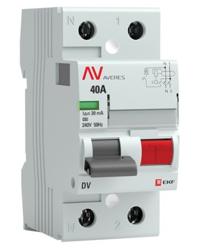 DV 2P 40А/ 30мА (AC)  AVERES (rccb-2-40-30-ac-av). Выключатели дифференциального тока (УЗО). EKF в Обнинске