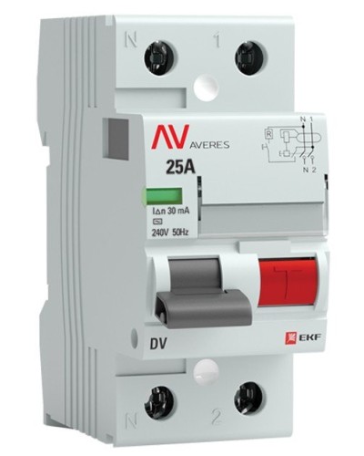 DV 2P 25А/ 30мА (A)  AVERES (rccb-2-25-30-a-av). Выключатели дифференциального тока (УЗО). EKF в Обнинске