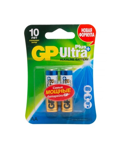 GP Ultra Plus Alkaline 15A AA (GP 15AUP-2CR2), упак. 2 шт. БЛИСТЕР. Алкалиновые батарейки. GP Batteries в Обнинске