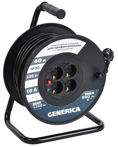 УК40 4 места 2P+PE, 40м GENERICA (WKP10-10-04-40-G). Удлинитель на катушке с термозащитой, 3х1,0кв.мм. IEK в Обнинске