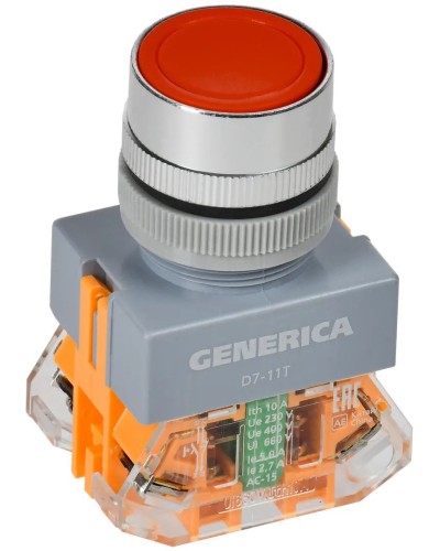 Кнопка D7-11T d=22мм красная GENERICA (BBT50-11T-3-21-K04-G). Кнопка управления с фиксацией. IEK в Обнинске
