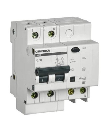 GENERICA АД12 2Р 50А 30мА (MAD15-2-050-C-030). Автоматический выключатель дифференциального тока. IEK в Обнинске