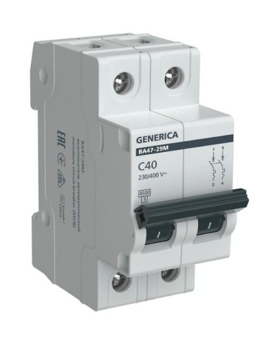 GENERICA ВА47-29М 2P C 40А 4,5кА (MVA21-2-040-C-G). Автоматический выключатель. IEK в Обнинске