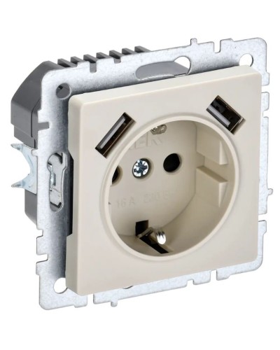 Розетка с з/к с USB A+A 3,1А РЮш10-2-БрКр бежевый BRITE (BR-R14-16-U21-D31-K10). Розетка с заземлением с защитными шторками, 3,1А. IEK в Обнинске