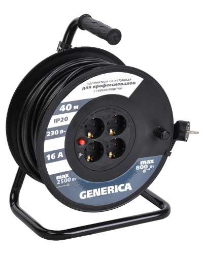 УК40 4 места 2P+PE, 40м GENERICA (WKP20-16-04-40-G). Удлинитель на катушке с термозащитой, 3х1,5кв.мм. IEK в Обнинске