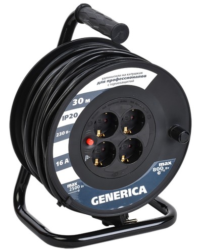 УК30 4 места 2P+PE, 30м GENERICA (WKP20-16-04-30-G). Удлинитель на катушке с термозащитой, 3х1,5кв.мм. IEK в Обнинске
