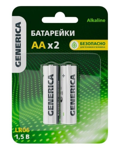 Батарейка Alkaline LR06/AA GENERICA (2 шт) (ABT-LR06-ST-L02-G). Батарейка щелочная. IEK в Обнинске
