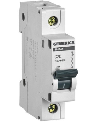 GENERICA ВА47-29 1P C 20А 4,5кА (MVA25-1-020-C). Автоматический выключатель. IEK в Обнинске
