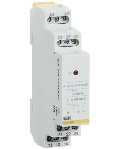 Реле промежуточное модульное OIR 3 контакта 8А 12В AC/DC (OIR-308-ACDC12V). Реле промежуточное модульное. IEK в Обнинске