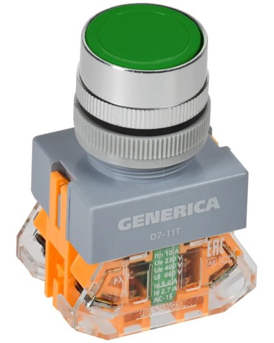 Кнопка D7-11T d=22мм зеленая GENERICA (BBT50-11T-3-21-K06-G). Кнопка управления с фиксацией. IEK в Обнинске