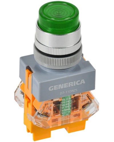 Кнопка D7-11DNZS d=22мм зеленая GENERICA (BBT50-11DNZS-3-11-K06-G). Кнопка управления с подсветкой и фиксацией. IEK в Обнинске