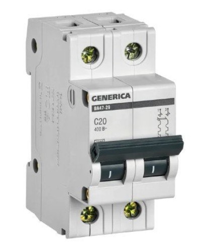 GENERICA ВА47-29 2P C 20А 4,5кА (MVA25-2-020-C). Автоматический выключатель. IEK в Обнинске