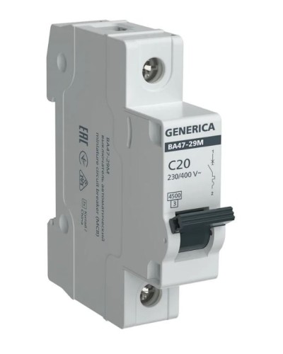 GENERICA ВА47-29М 1P C 20А 4,5кА (MVA21-1-020-C-G). Автоматический выключатель. IEK в Обнинске