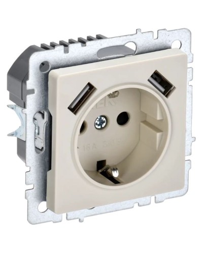 Розетка с з/к с USB A+A 2,1А РЮш10-1-БрКр бежевый BRITE (BR-R14-16-U21-D21-K10). Розетка с заземлением с защитными шторками, 2,1А. IEK в Обнинске