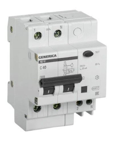 GENERICA АД12 2Р 40А 30мА (MAD15-2-040-C-030). Автоматический выключатель дифференциального тока. IEK в Обнинске