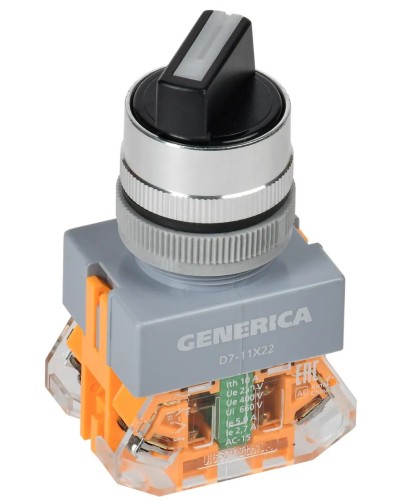 Переключатель D7-11X22 на 2 положения черный GENERICA (BSW50-11X22-3-22-2-K02-G). Переключатель с самовозвратом. IEK в Обнинске