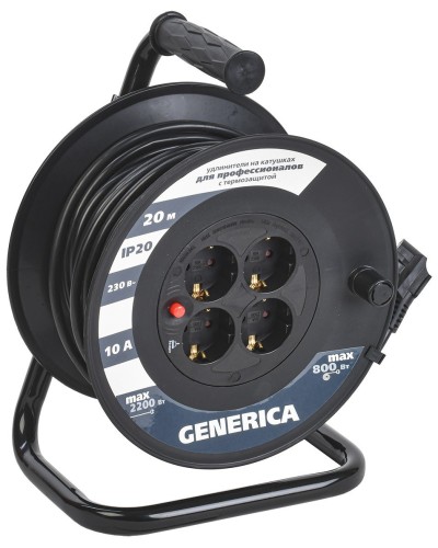 УК20 4 места 2P+PE, 20м GENERICA (WKP10-10-04-20-G). Удлинитель на катушке с термозащитой, 3х1,0кв.мм. IEK в Обнинске