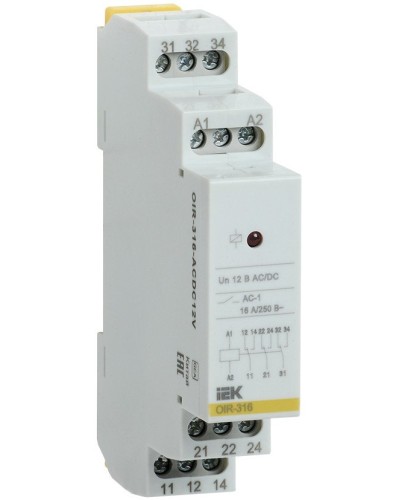 Реле промежуточное модульное OIR 3 контакта 16А 12В AC/DC (OIR-316-ACDC12V). Реле промежуточное модульное. IEK в Обнинске