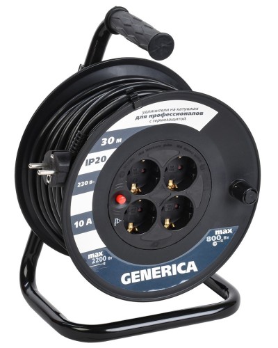 УК30 4 места 2P+PE, 30м GENERICA (WKP10-10-04-30-G). Удлинитель на катушке с термозащитой, 3х1,0кв.мм. IEK в Обнинске