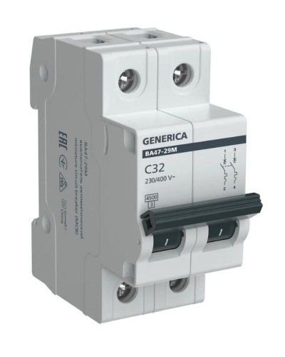 GENERICA ВА47-29М 2P C 32А 4,5кА (MVA21-2-032-C-G). Автоматический выключатель. IEK в Обнинске