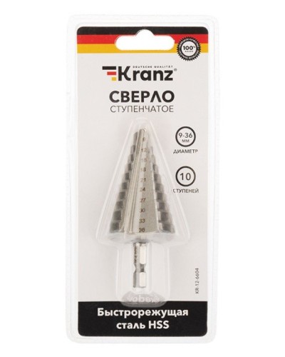 Сверло по металлу ступенчатое 9,0-36,0 мм 110 mm 62 HRC Kranz (KR-12-6604): Сверло по металлу шлифованное в Обнинске