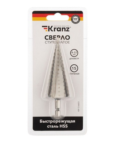 Сверло по металлу ступенчатое 4,0-32,0 мм 102 mm 62 HRC Kranz (KR-12-6603): Сверло по металлу шлифованное в Обнинске