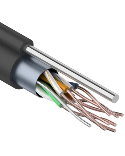 F/UTP, CAT 5e, PE, 4PR, 24AWG, OUTDOOR, SOLID, черный, с тросом, 305м, REXANT (01-0144). Кабель «витая пара» (LAN) для структурированных систем связи. Rexant в Обнинске