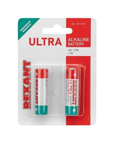Ультра алкалиновая батарейка AA/LR6 1,5 V 2 шт. блистер REXANT (30-1025). Элемент питания. Rexant в Обнинске