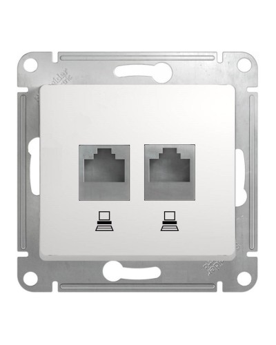 Glossa розетка RJ45+RJ45 2-местная, кат. 5Е, скрытой установки, механизм, белый (GSL000185KK). Розетка компьютерная. Systeme Electric в Обнинске