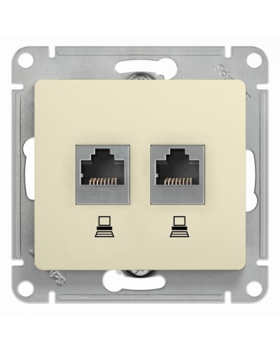 Glossa розетка RJ45+RJ45 2-местная, кат. 5Е, скрытой установки, механизм, бежевый (GSL000285KK). Розетка компьютерная. Systeme Electric в Обнинске