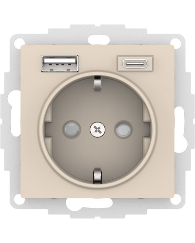 AtlasDesign розетка 1-местная с 2 USB A+C, скрытой установки, механизм, бежевый (ATN000232). Розетка с USB. Systeme Electric в Обнинске