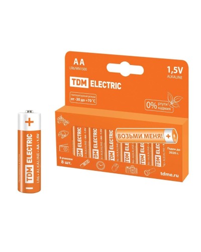 LR6 AA Alkaline 1,5V PAK-8 TDM (SQ1702-0009). Элемент питания. TDM ЕLECTRIC в Обнинске