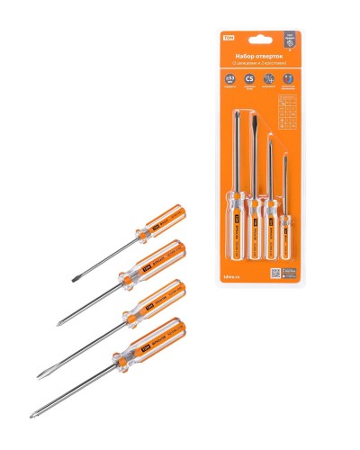 Набор отверток 4шт.: SL3x75, SL5х100, PH1х75, PH2х100, блистер, CS Гранит TDM (SQ1013-0101). Набор отверток. TDM ЕLECTRIC в Обнинске