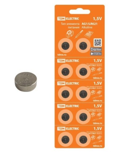 AG1/LR621 Alkaline 1,5V BP-10 TDM (SQ1702-0045). Элемент питания. TDM ЕLECTRIC в Обнинске