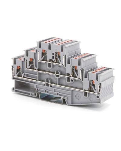 Клемма трехуровневая, зажим push-in, 2.5 кв.мм, синяя (VPR-2.5-3L-BU). Клемма проходная, 6 точки подключения. ДКС в Обнинске