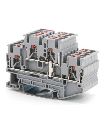 Клемма двухуровневая, зажим push-in, 2.5 кв.мм, серая (VPRTT-2.5-PV-GY). Клемма проходная, 4 точки подключения, уровни соединены перемычкой. ДКС в Обнинске