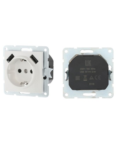 Розетка с з/к + 2xUSB разъема, 2А, белый LK60 (868004-1). Розетка. Экопласт в Обнинске