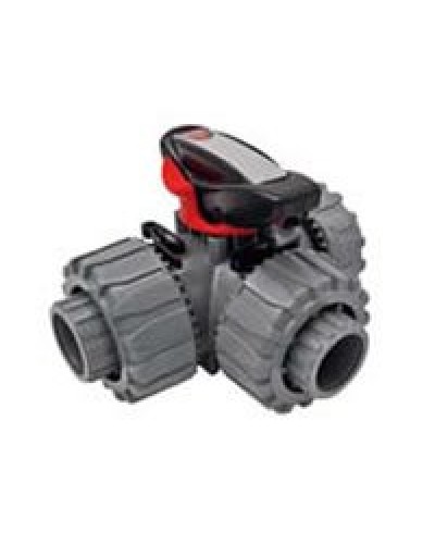 Ecoplast Кран шаровой трехходовой ПВХ D25 (уплотнение TPV, остальное EPDM) с муфтовым окончанием (49448). Кран шаровой, с муфтовым окончанием. Экопласт в Обнинске