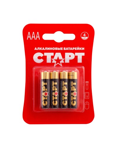 СТАРТ LR03-BL4 (1,5 В, AAA, LR03), упак. 4 шт. БЛИСТЕР. Алкалиновые батарейки. СТАРТ в Обнинске
