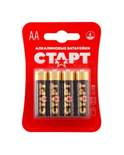 СТАРТ LR6-BL4 (1,5 В, AA, LR6), упак. 4 шт. БЛИСТЕР. Алкалиновые батарейки. СТАРТ в Обнинске